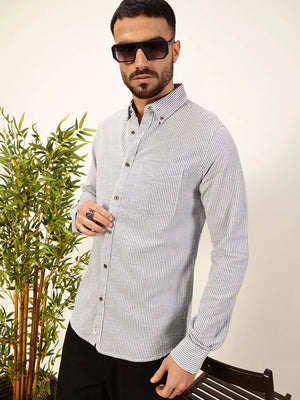 Thomas Scott Men Premium Slim Fit Striped Button-Down Collar Pure Cotton Casual Shirt