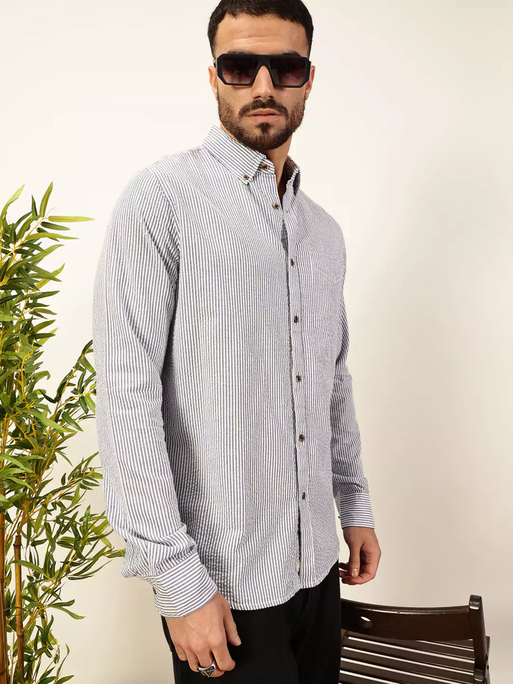 Thomas Scott Men Premium Slim Fit Striped Button-Down Collar Pure Cotton Casual Shirt