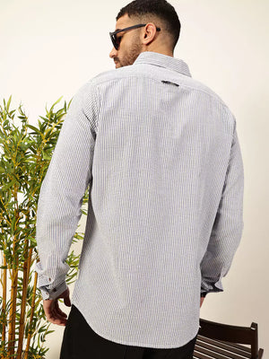 Thomas Scott Men Premium Slim Fit Striped Button-Down Collar Pure Cotton Casual Shirt
