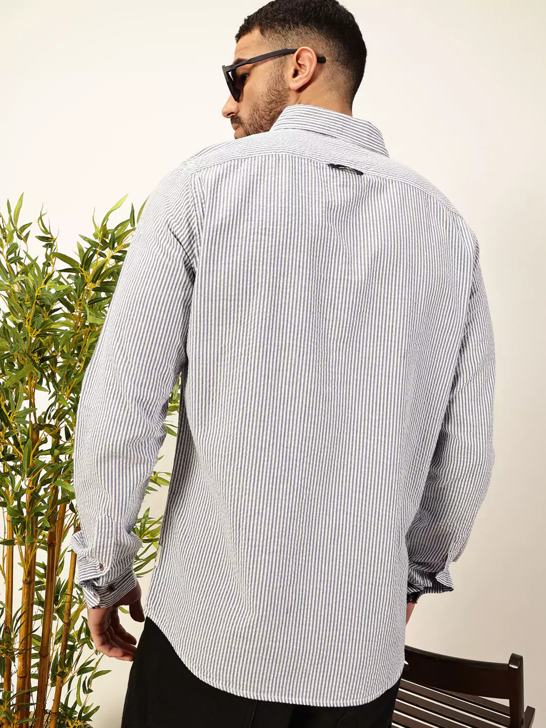 Thomas Scott Men Premium Slim Fit Striped Button-Down Collar Pure Cotton Casual Shirt