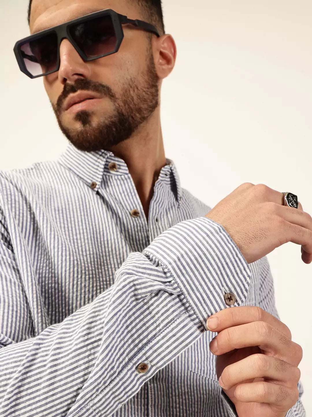 Thomas Scott Men Premium Slim Fit Striped Button-Down Collar Pure Cotton Casual Shirt