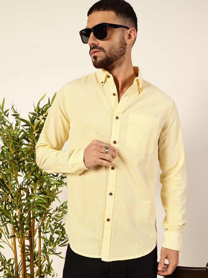 Thomas Scott Men Premium Slim Fit Striped Button-Down Collar Pure Cotton Casual Shirt