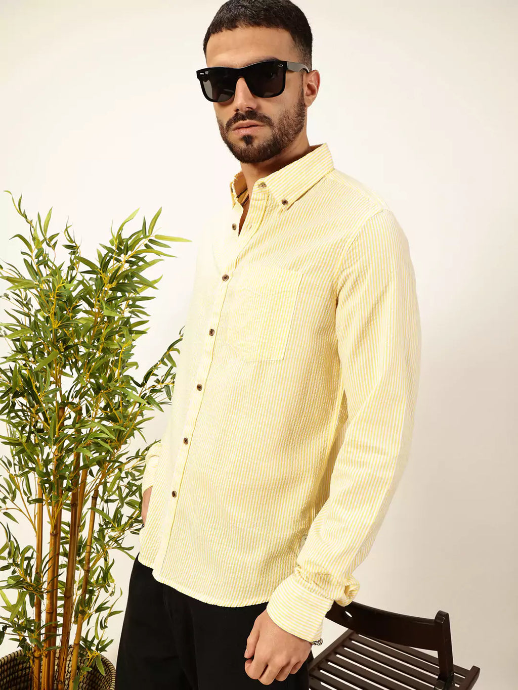 Thomas Scott Men Premium Slim Fit Striped Button-Down Collar Pure Cotton Casual Shirt