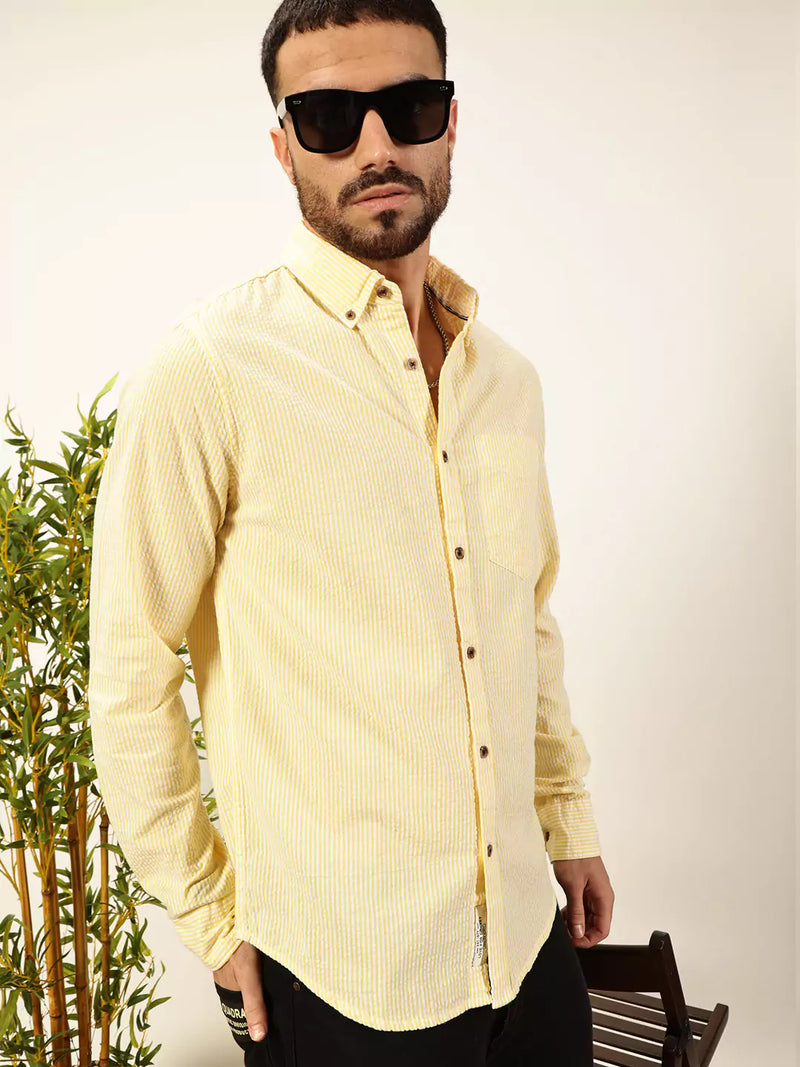 Thomas Scott Men Premium Slim Fit Striped Button-Down Collar Pure Cotton Casual Shirt