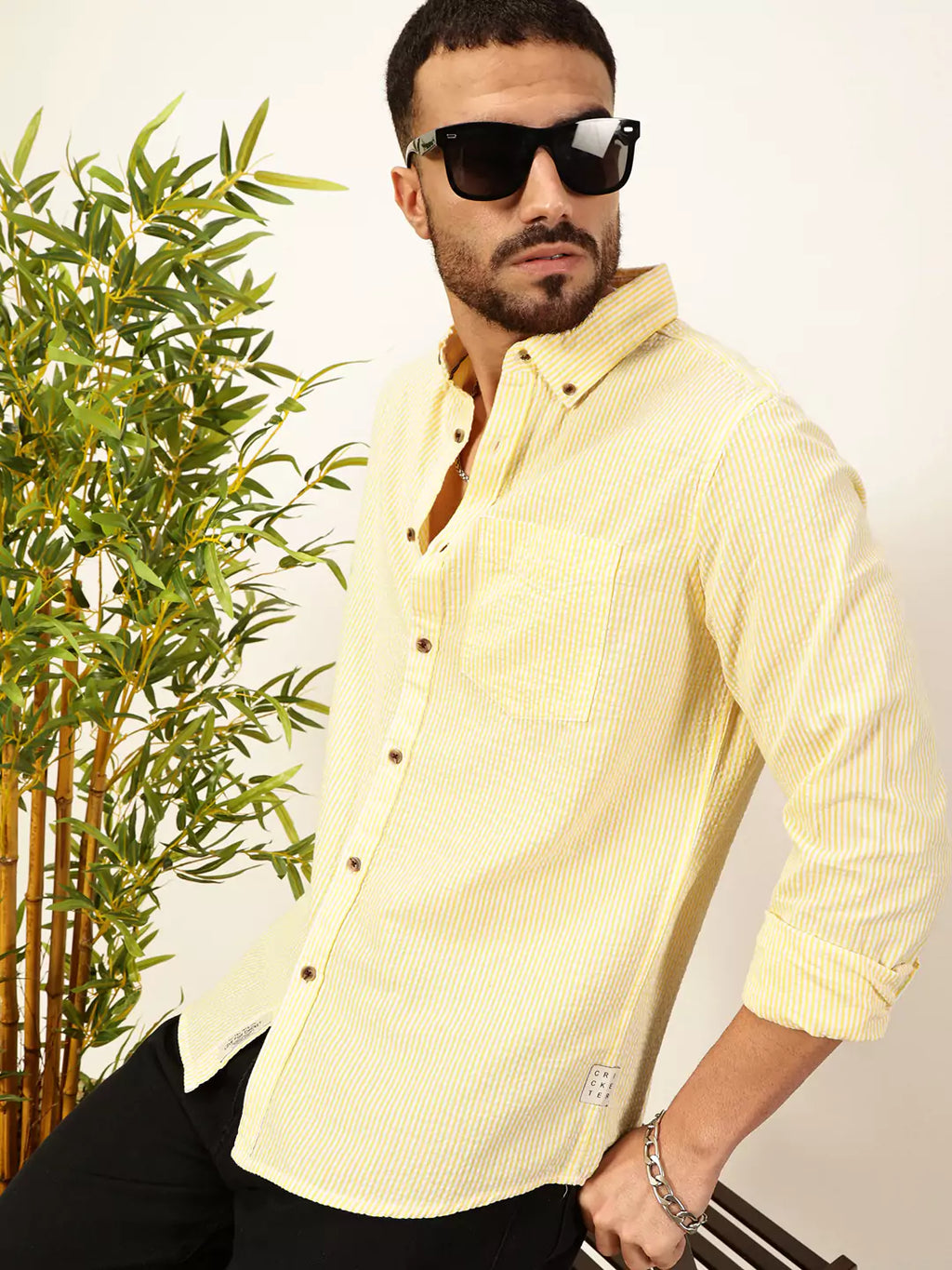 Thomas Scott Men Premium Slim Fit Striped Button-Down Collar Pure Cotton Casual Shirt