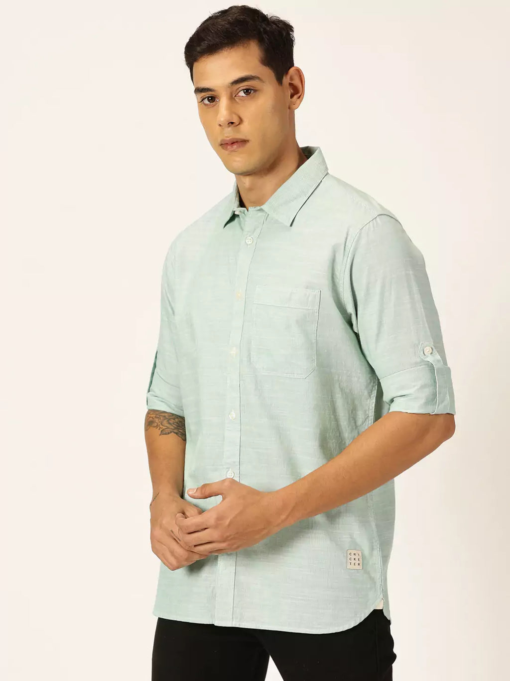 Thomas Scott Men Smart Pinstriped Roll Up Sleeves Pure Cotton Casual Shirt