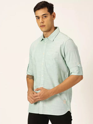 Thomas Scott Men Smart Pinstriped Roll Up Sleeves Pure Cotton Casual Shirt