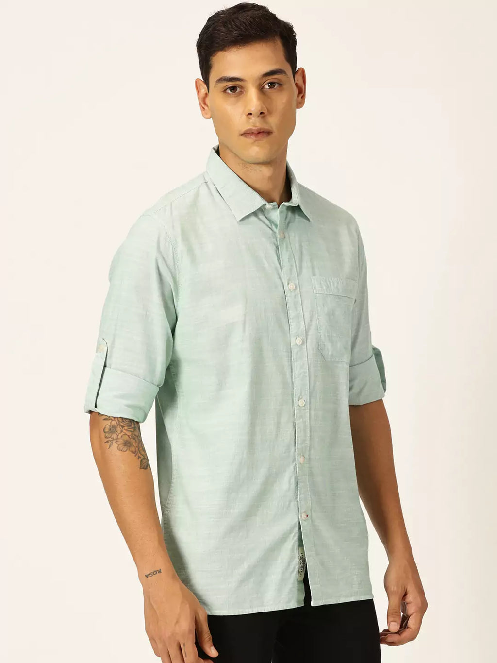 Thomas Scott Men Smart Pinstriped Roll Up Sleeves Pure Cotton Casual Shirt