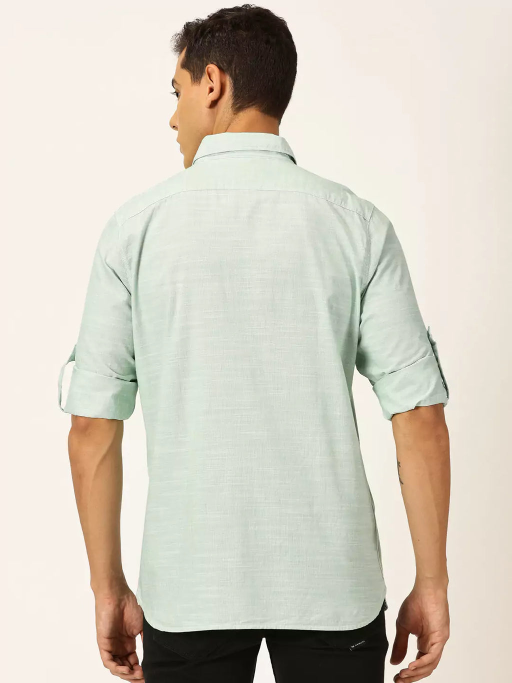 Thomas Scott Men Smart Pinstriped Roll Up Sleeves Pure Cotton Casual Shirt