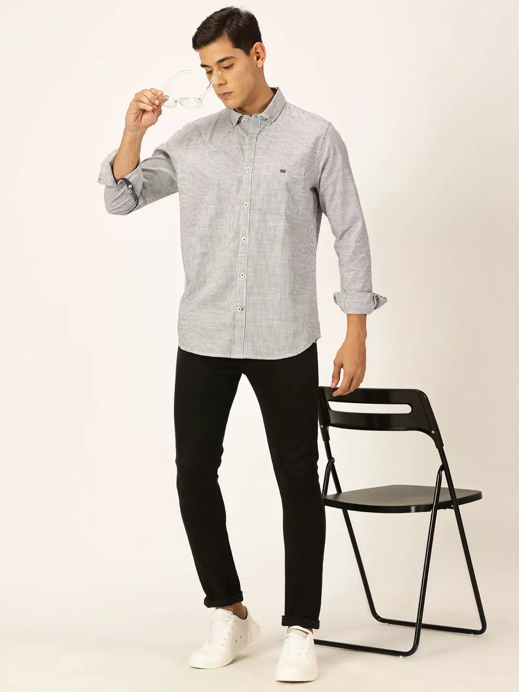 Thomas Scott Men Smart Pinstriped Pure Cotton Casual Shirt