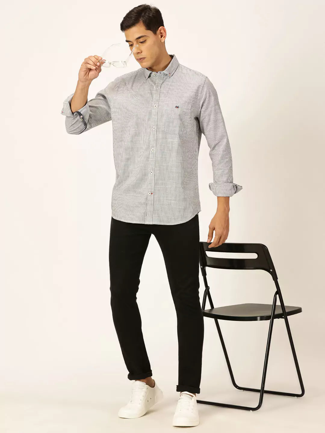 Thomas Scott Men Smart Pinstriped Pure Cotton Casual Shirt