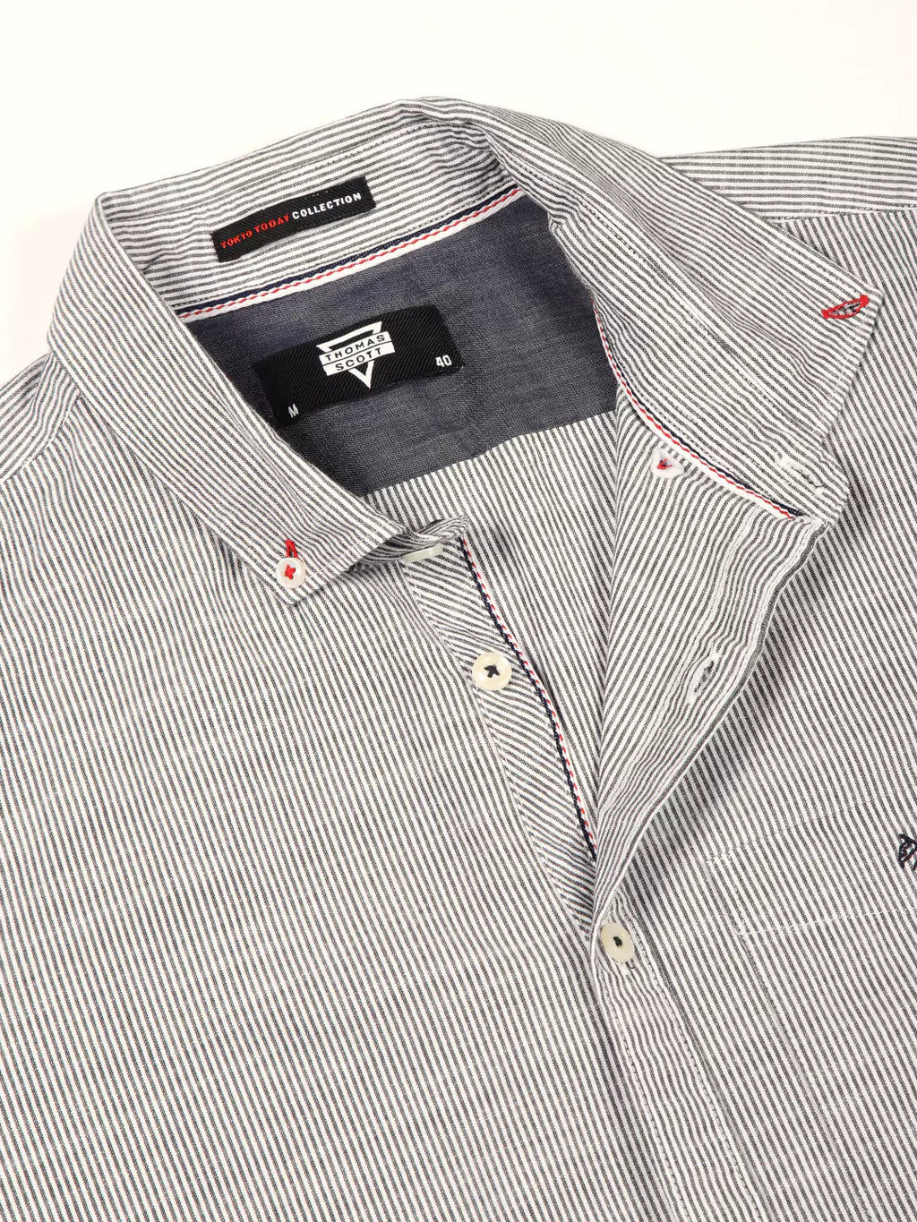Thomas Scott Men Smart Pinstriped Pure Cotton Casual Shirt