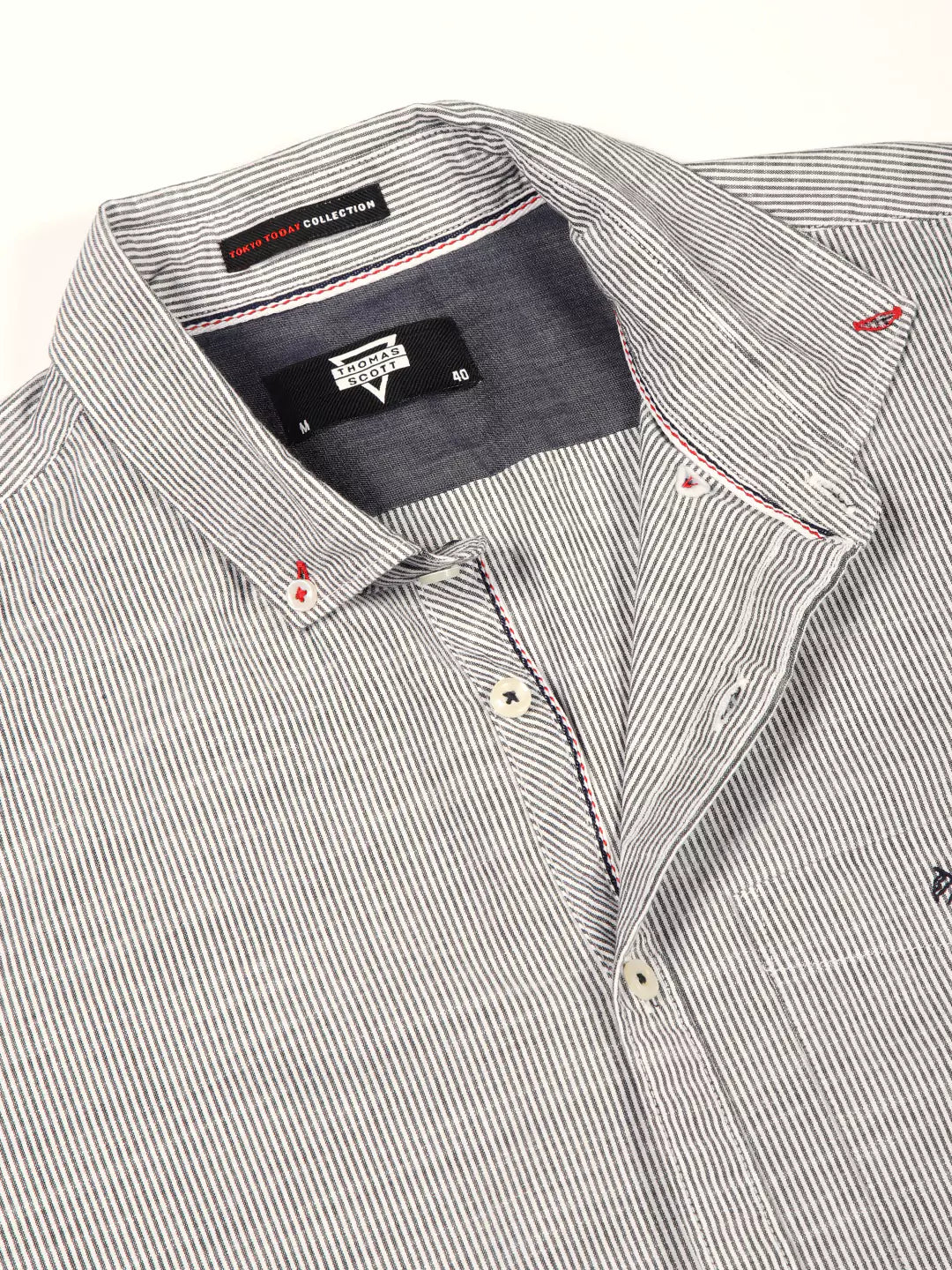 Thomas Scott Men Smart Pinstriped Pure Cotton Casual Shirt