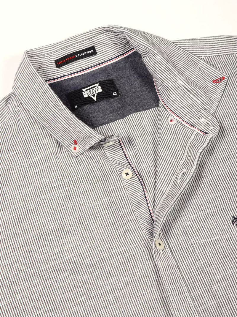 Thomas Scott Men Smart Pinstriped Pure Cotton Casual Shirt