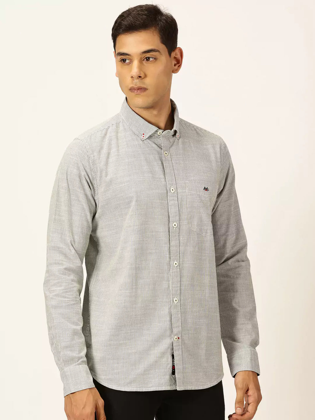 Thomas Scott Men Smart Pinstriped Button Down Collar Pure Cotton Casual Shirt