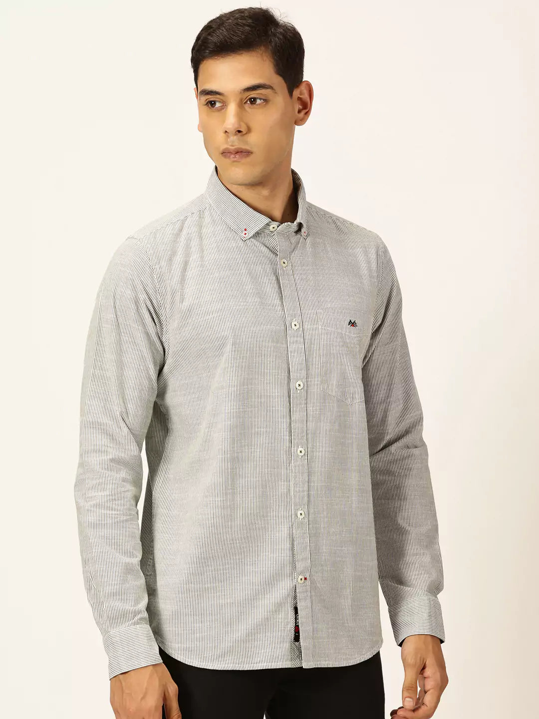 Thomas Scott Men Smart Pinstriped Button Down Collar Pure Cotton Casual Shirt