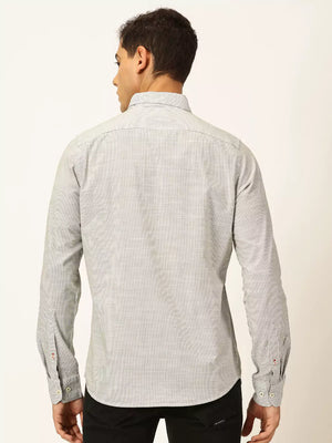 Thomas Scott Men Smart Pinstriped Button Down Collar Pure Cotton Casual Shirt