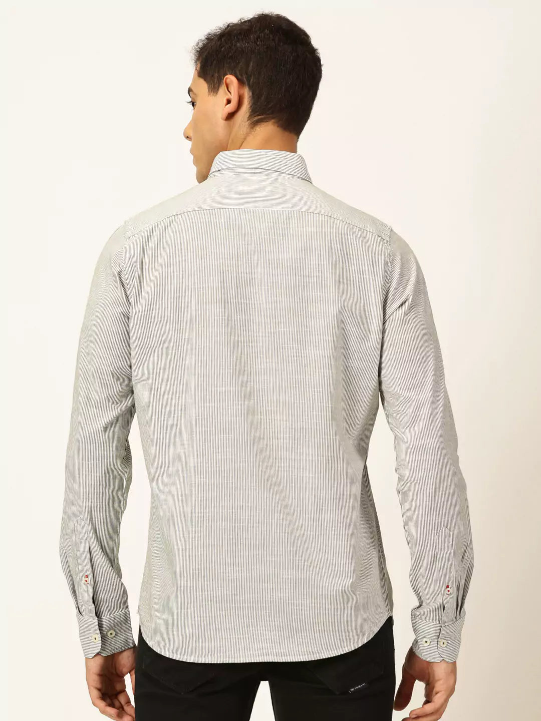Thomas Scott Men Smart Pinstriped Button Down Collar Pure Cotton Casual Shirt