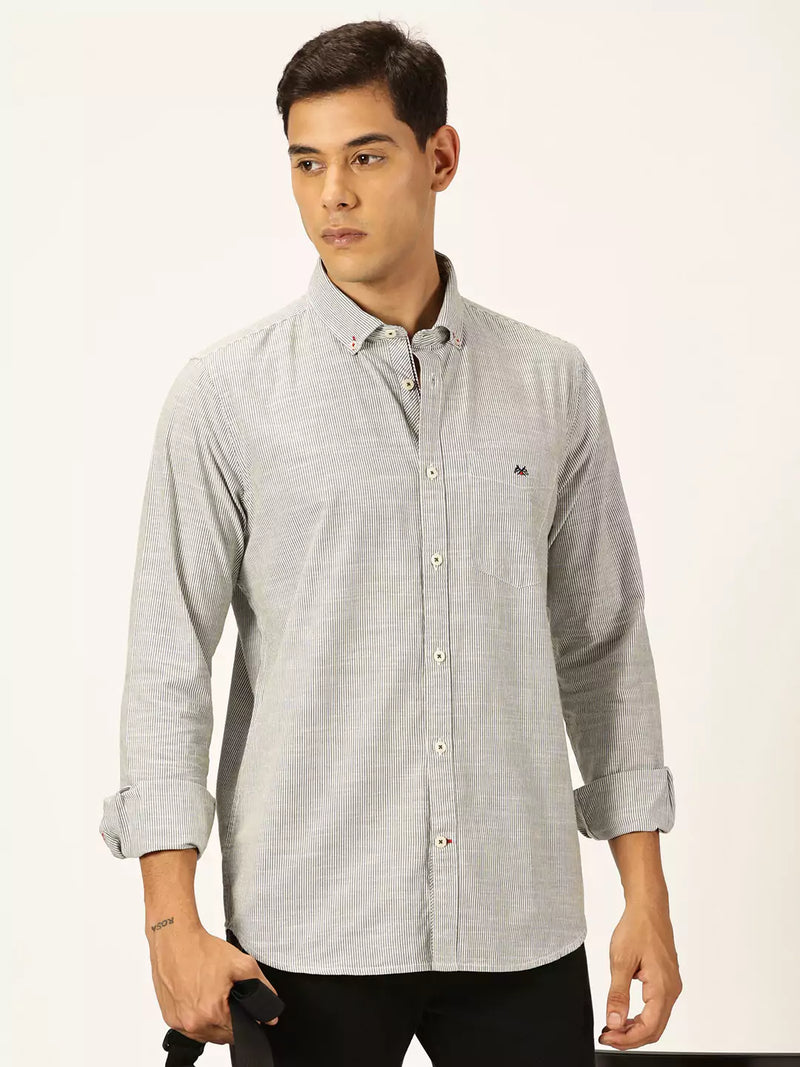 Thomas Scott Men Smart Pinstriped Button Down Collar Pure Cotton Casual Shirt