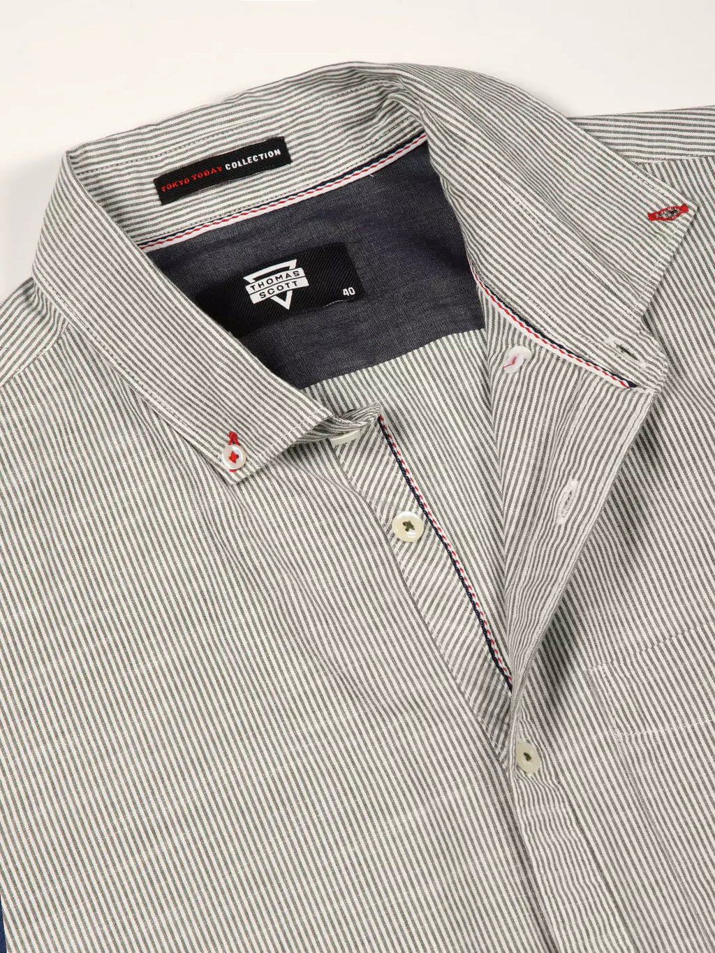 Thomas Scott Men Smart Pinstriped Button Down Collar Pure Cotton Casual Shirt