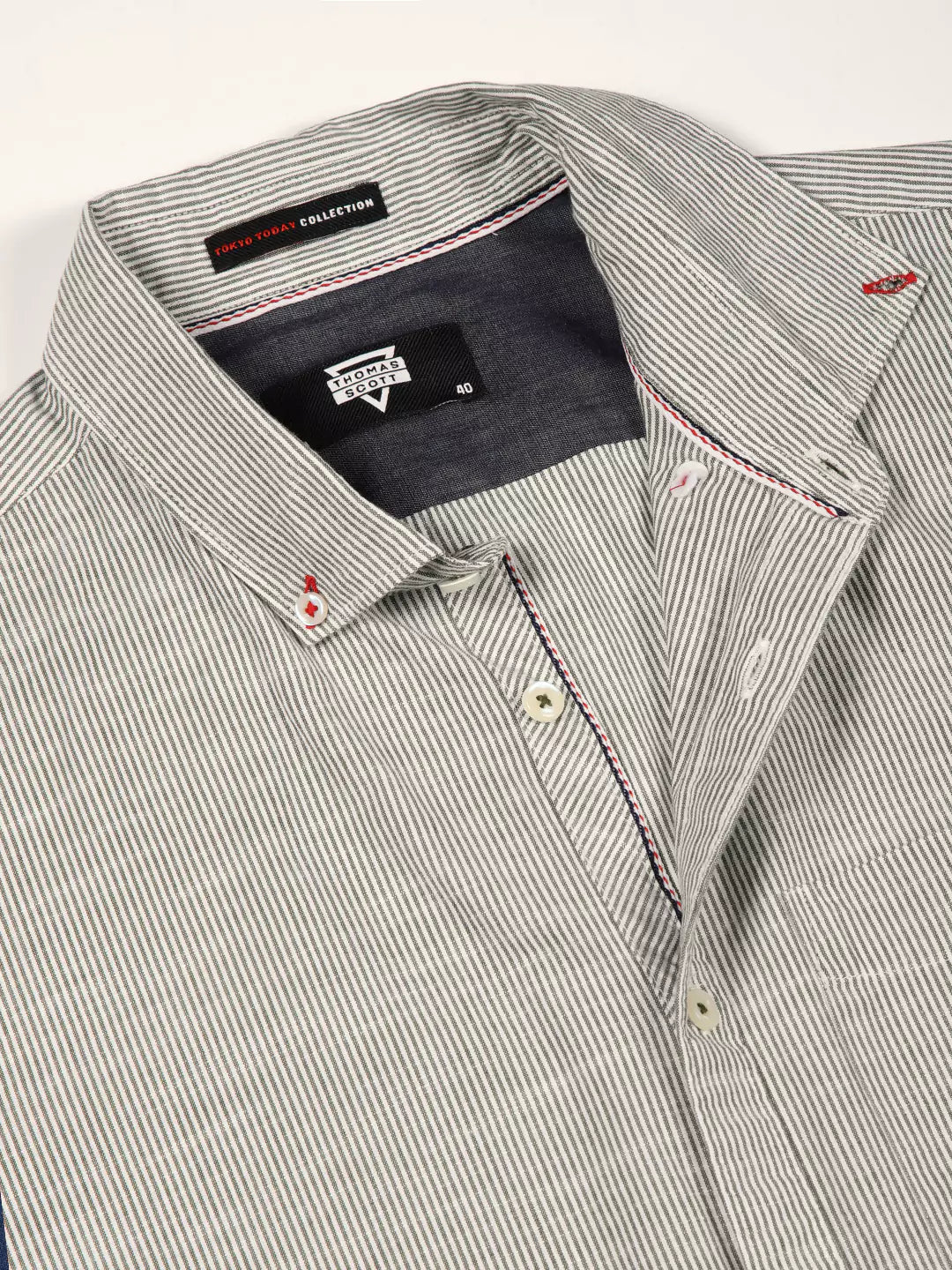 Thomas Scott Men Smart Pinstriped Button Down Collar Pure Cotton Casual Shirt