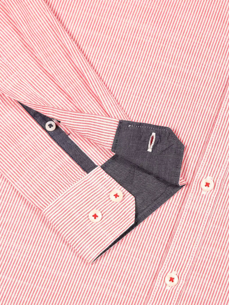 Thomas Scott Men Smart Pinstriped Button Down Collar Pure Cotton Casual Shirt