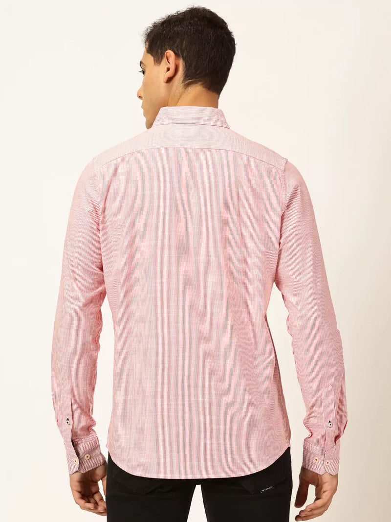 Thomas Scott Men Smart Pinstriped Button Down Collar Pure Cotton Casual Shirt