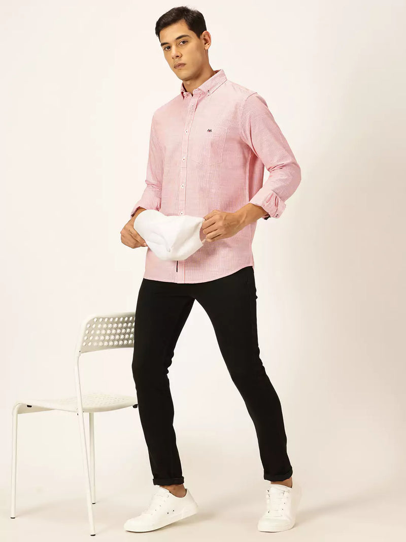 Thomas Scott Men Smart Pinstriped Button Down Collar Pure Cotton Casual Shirt