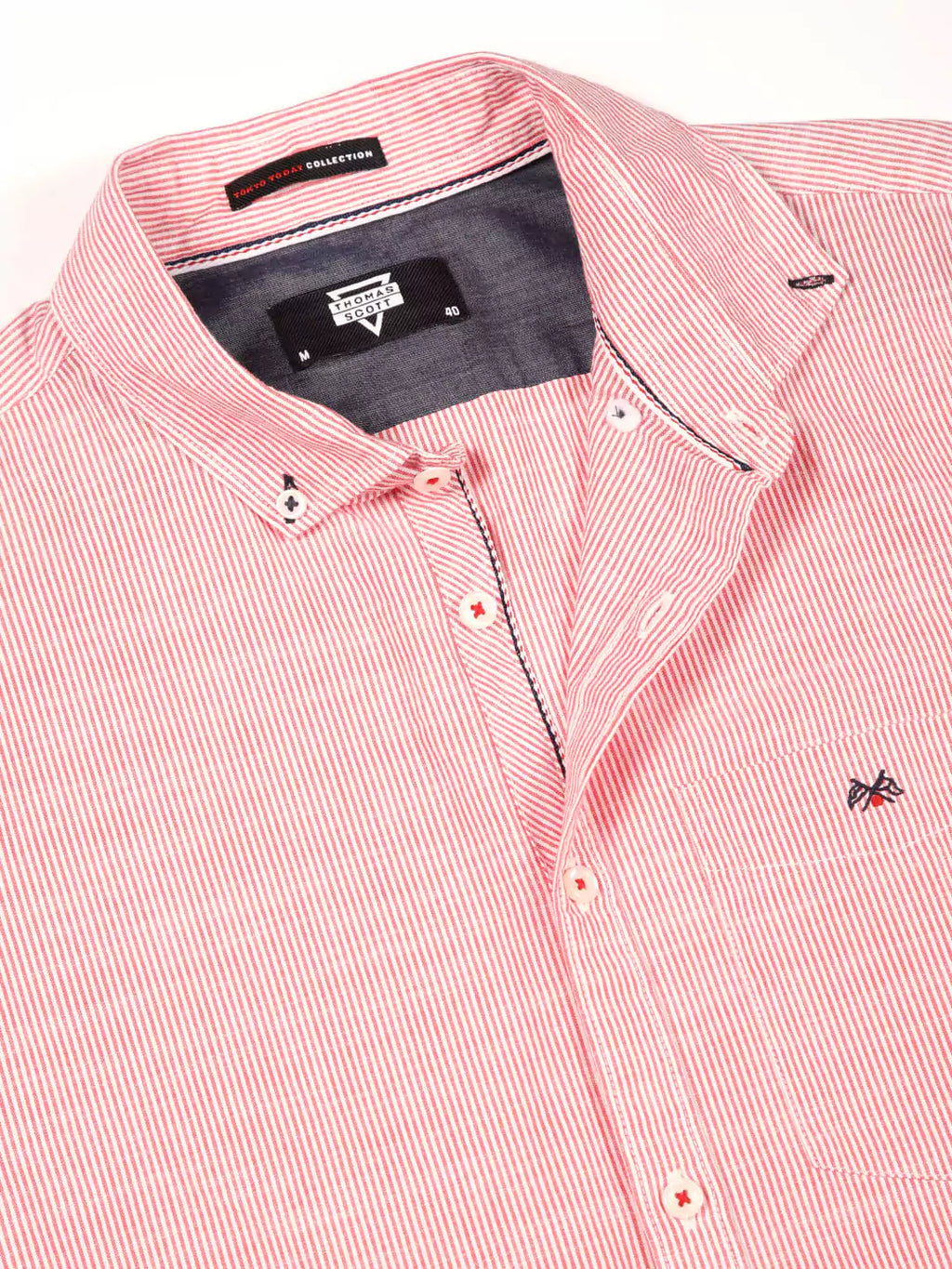 Thomas Scott Men Smart Pinstriped Button Down Collar Pure Cotton Casual Shirt