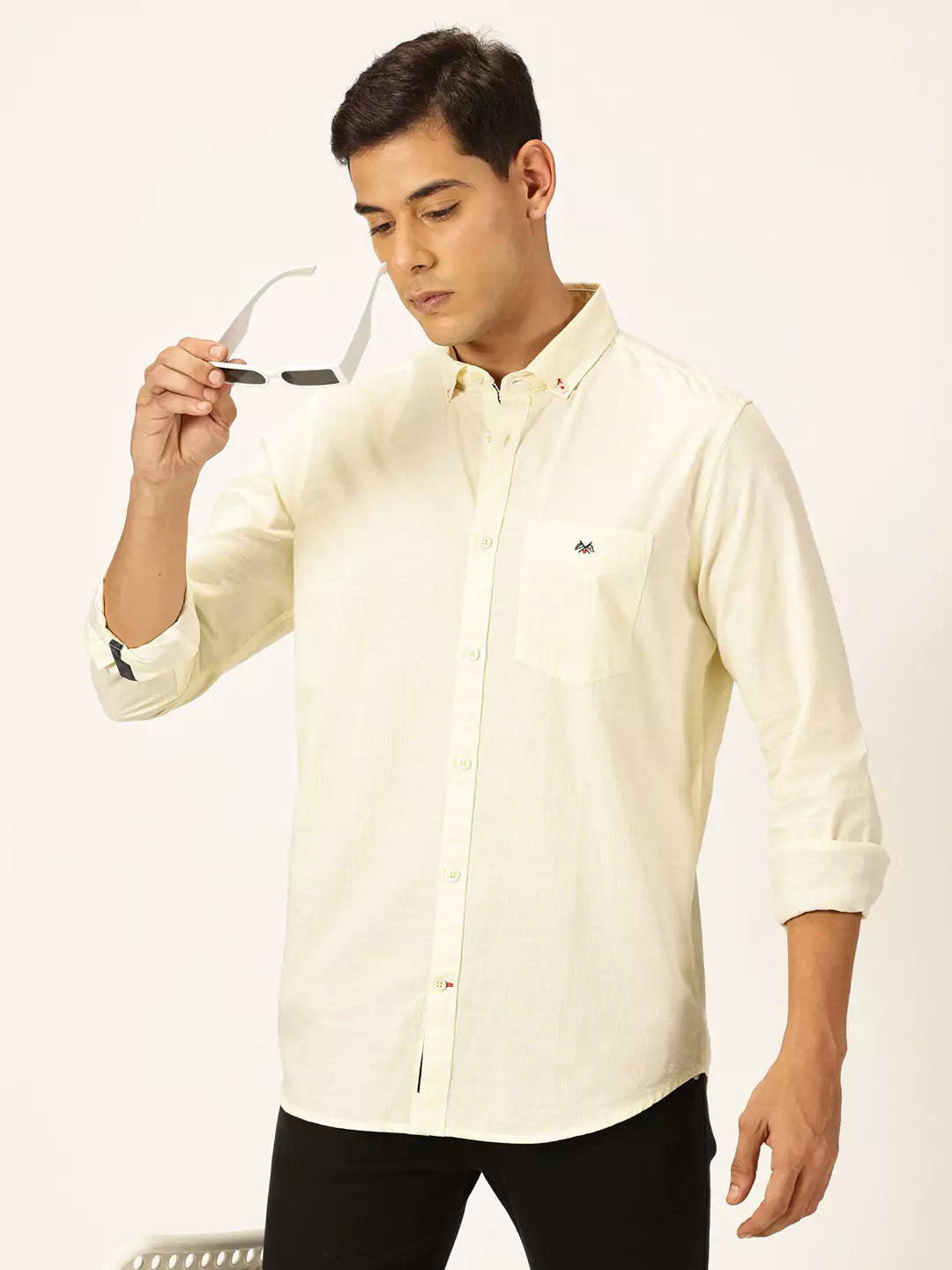 Thomas Scott Men Smart Button Down Collar Striped Pure Cotton Casual Shirt