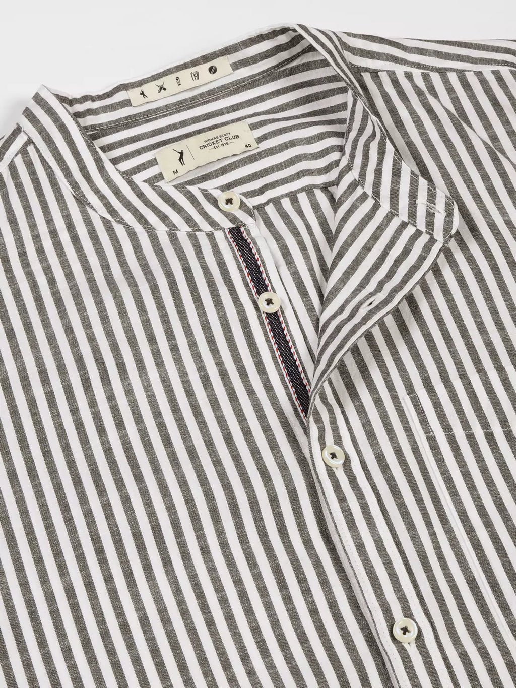 Thomas Scott Men Premium Striped Roll-Up Sleeves Mandarin Collar Casual Shirt