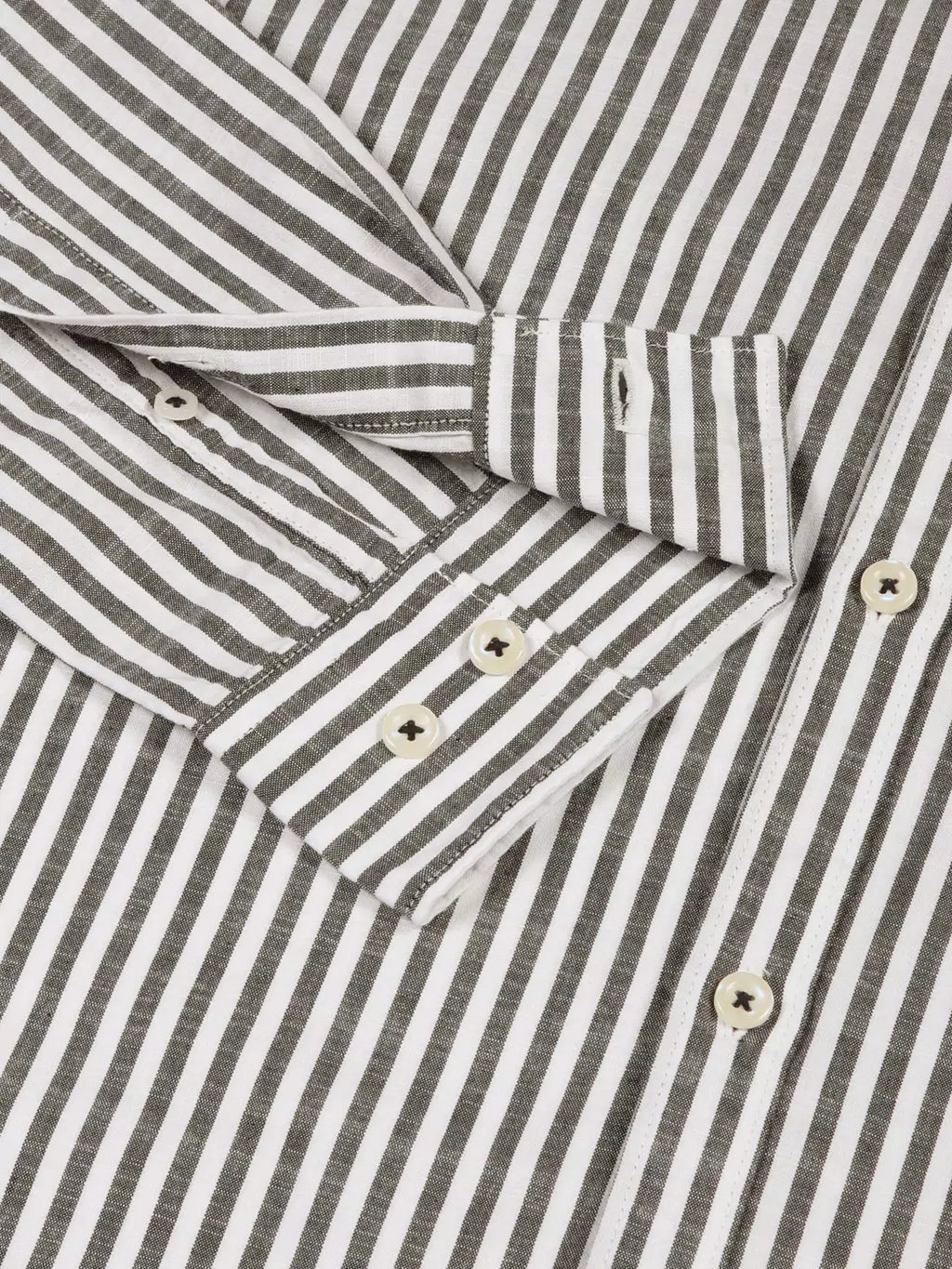 Thomas Scott Men Premium Striped Roll-Up Sleeves Mandarin Collar Casual Shirt