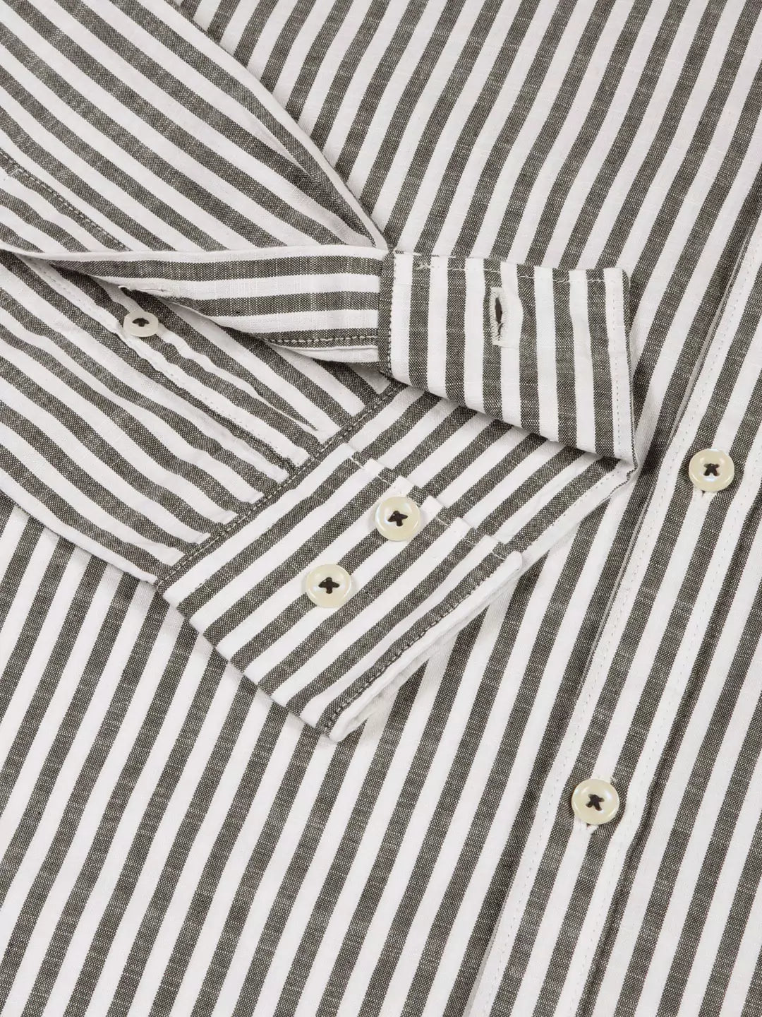 Thomas Scott Men Premium Striped Roll-Up Sleeves Mandarin Collar Casual Shirt