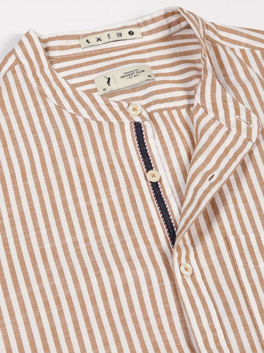 Thomas Scott Men Premium Striped Mandarin Collar Casual Shirt