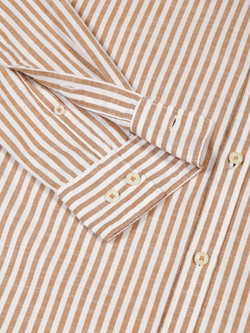 Thomas Scott Men Premium Striped Mandarin Collar Casual Shirt