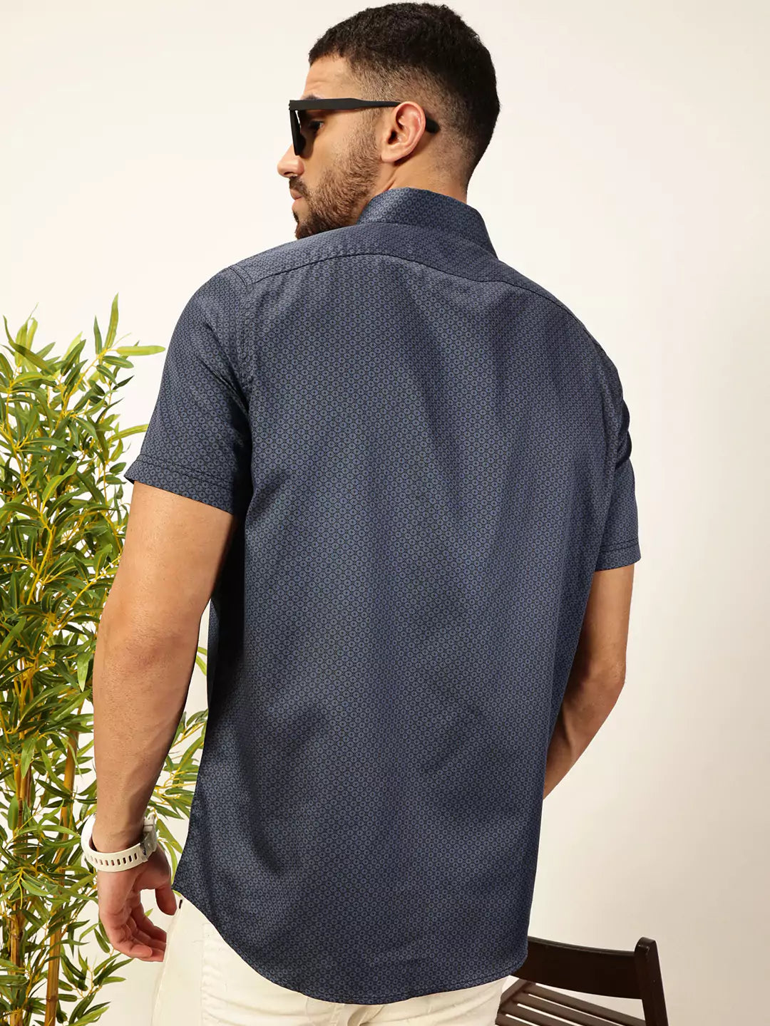 Men Navy Blue Regular Fit Cotton Shirt