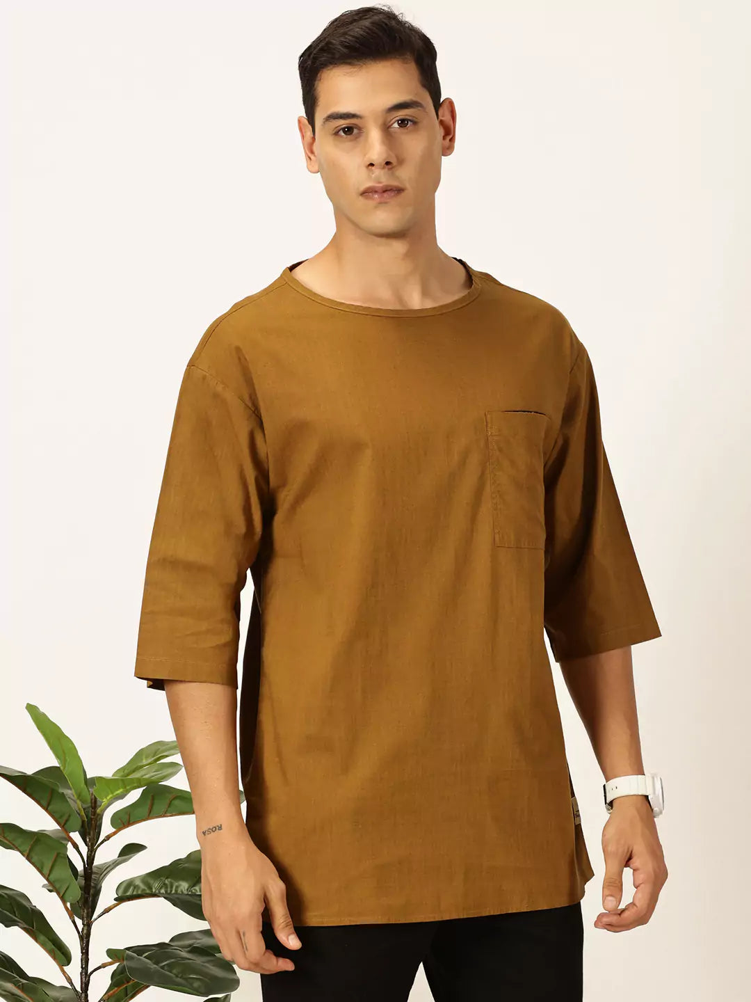 Thomas Scott Men Solid Pure Cotton Boxy T-shirt
