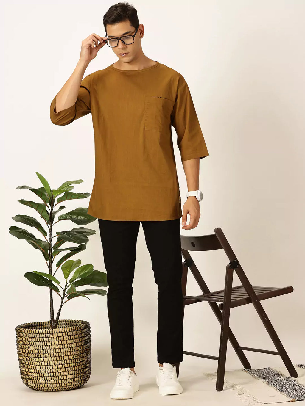 Thomas Scott Men Solid Pure Cotton Boxy T-shirt