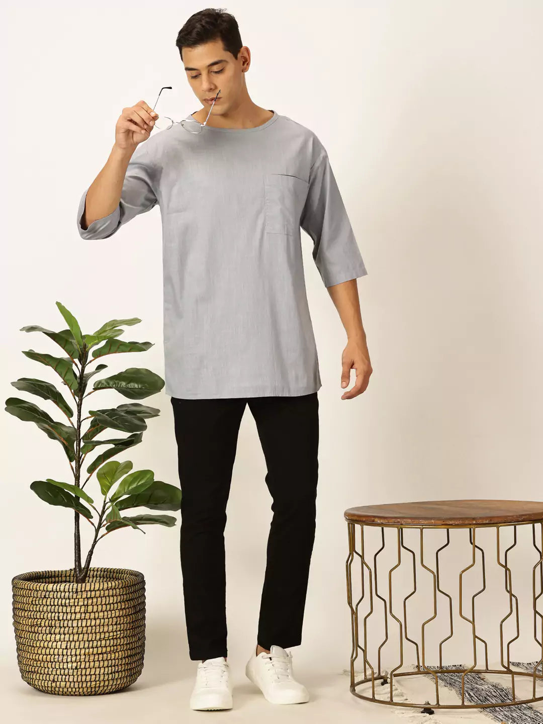 Thomas Scott Men Solid Pure Cotton Boxy T-shirt