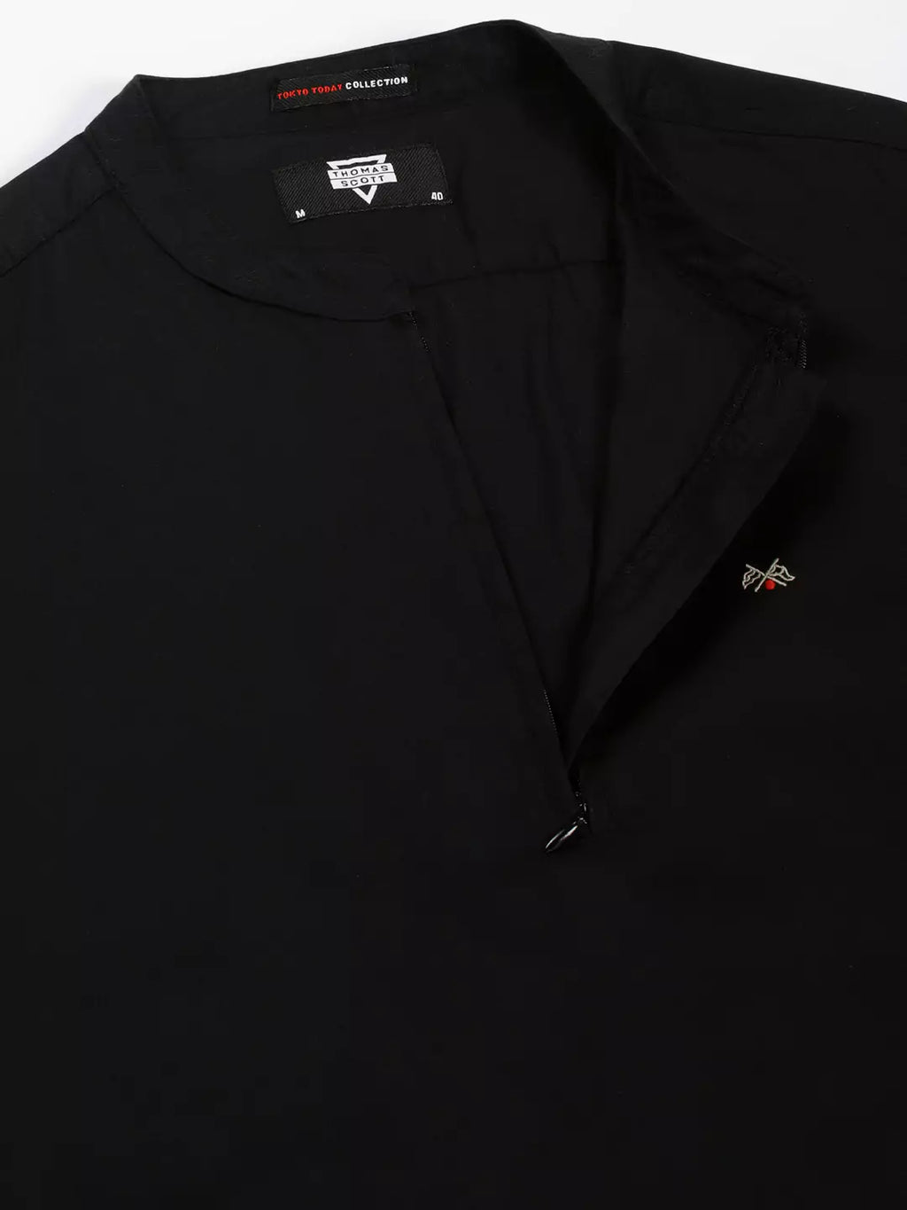 Thomas Scott Men Solid Mandarin Collar Cotton T-Shirt