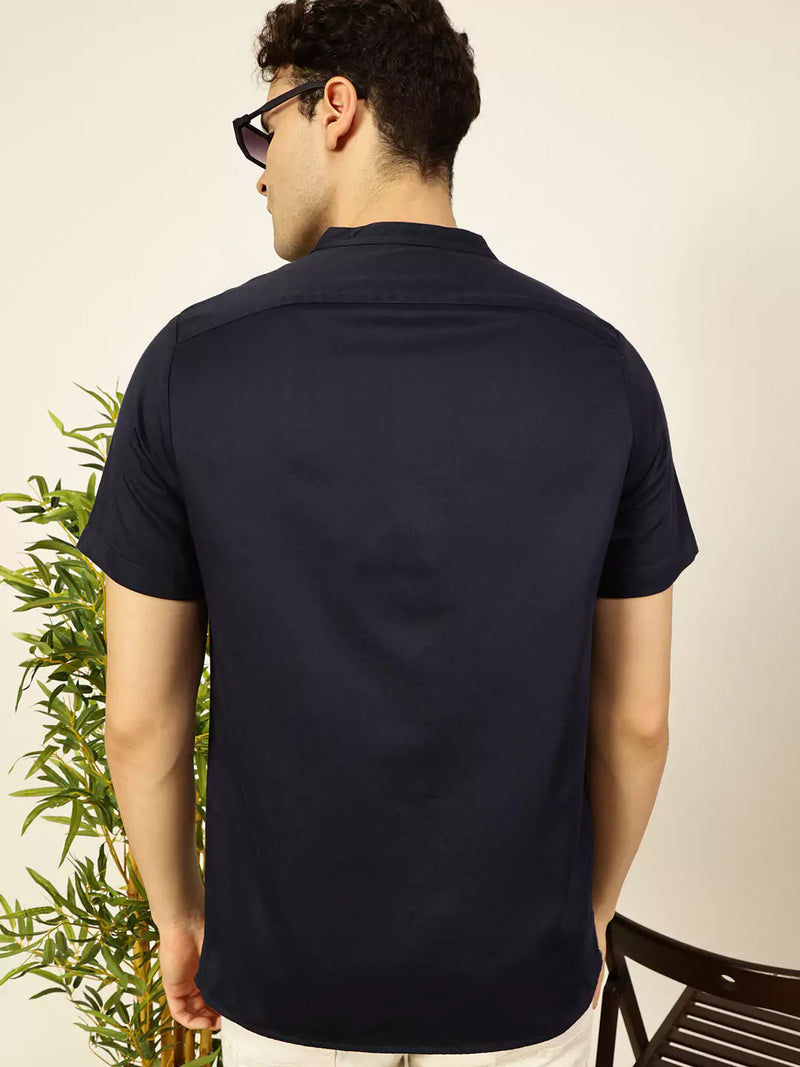 Thomas Scott Men Solid Mandarin Collar Cotton T-Shirt