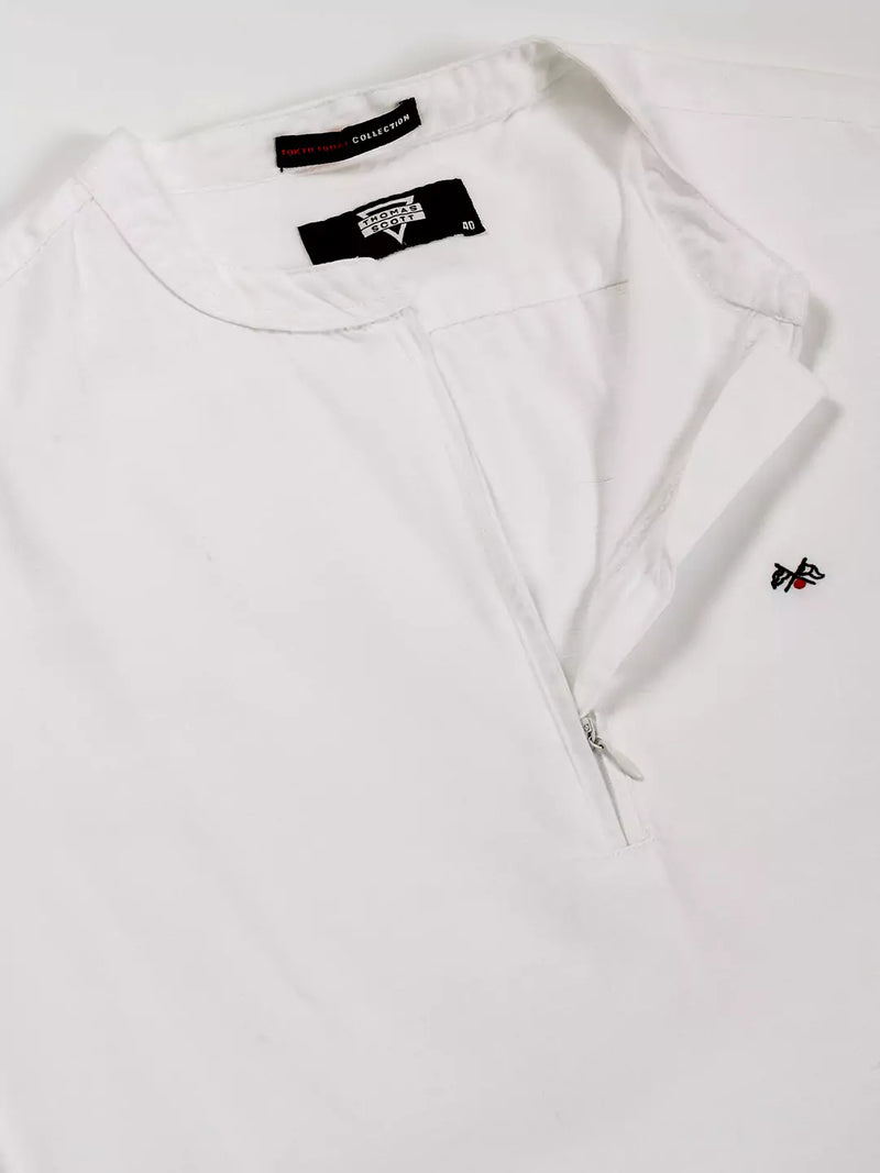 Thomas Scott Men Solid Mandarin Collar Cotton T-Shirt