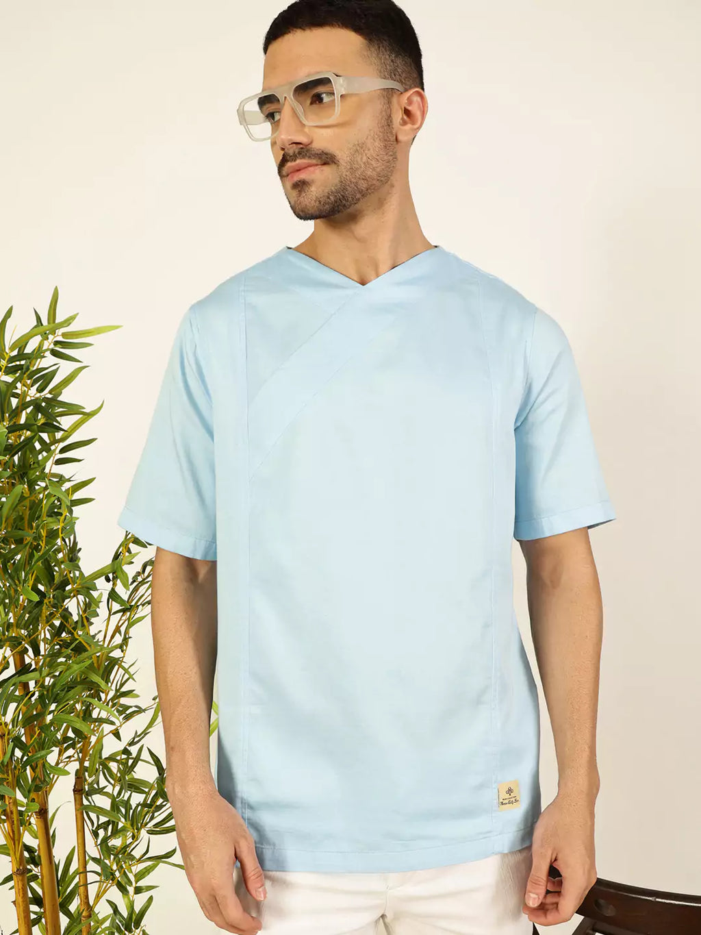 Thomas Scott Men Solid V-Neck Cotton Boxy T-Shirt