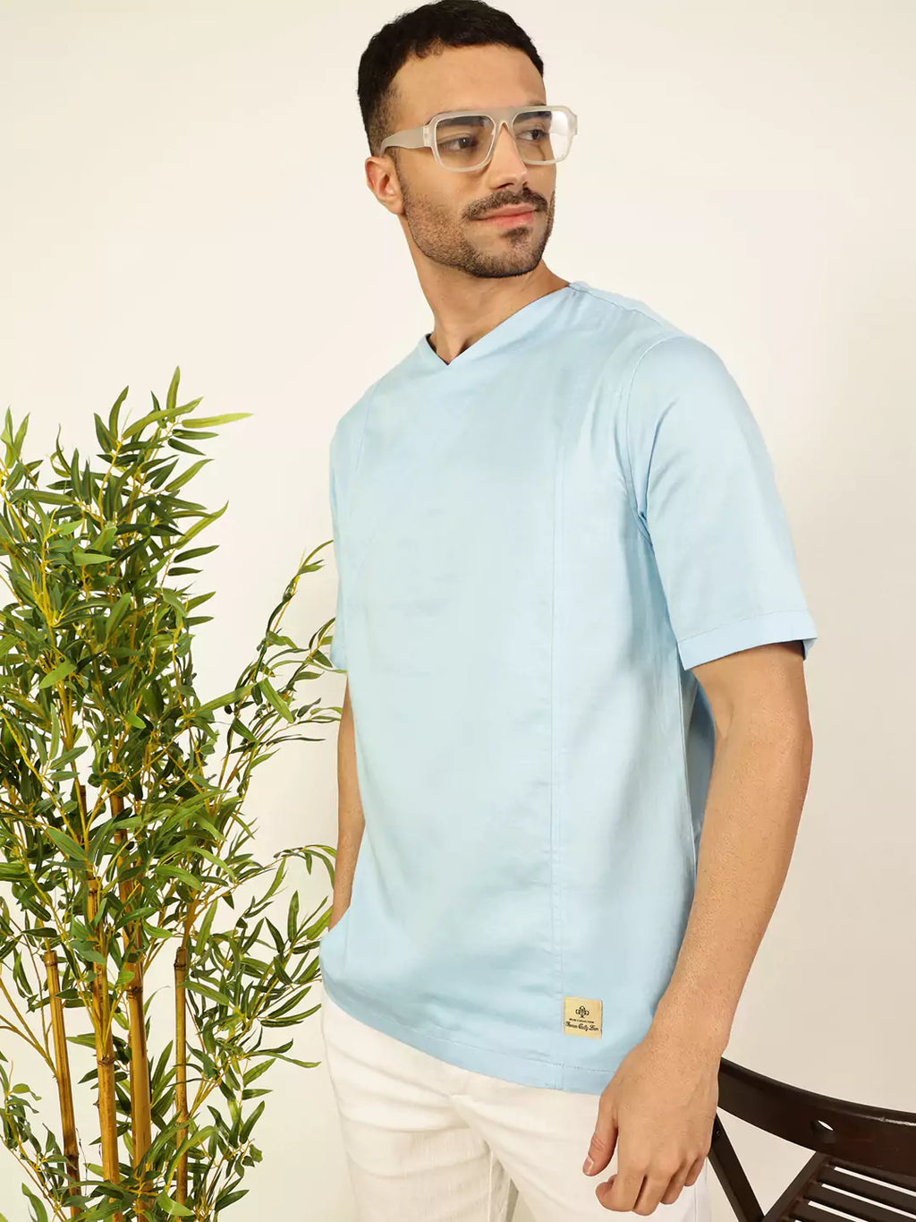 Thomas Scott Men Solid V-Neck Cotton Boxy T-Shirt