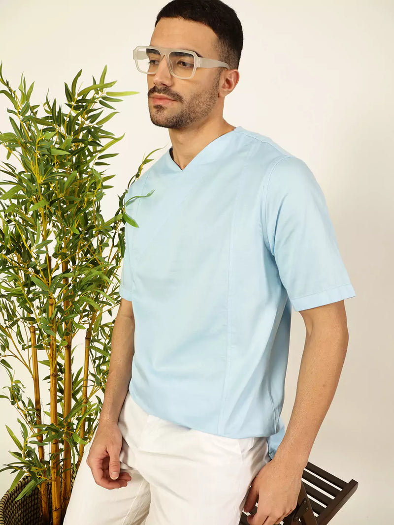 Thomas Scott Men Solid V-Neck Cotton Boxy T-Shirt