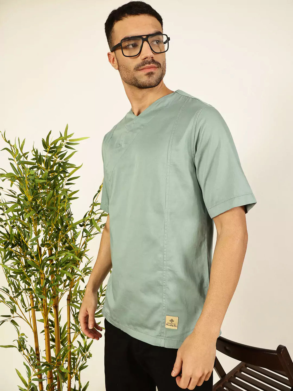 Thomas Scott Men Solid V-Neck Cotton Boxy T-Shirt