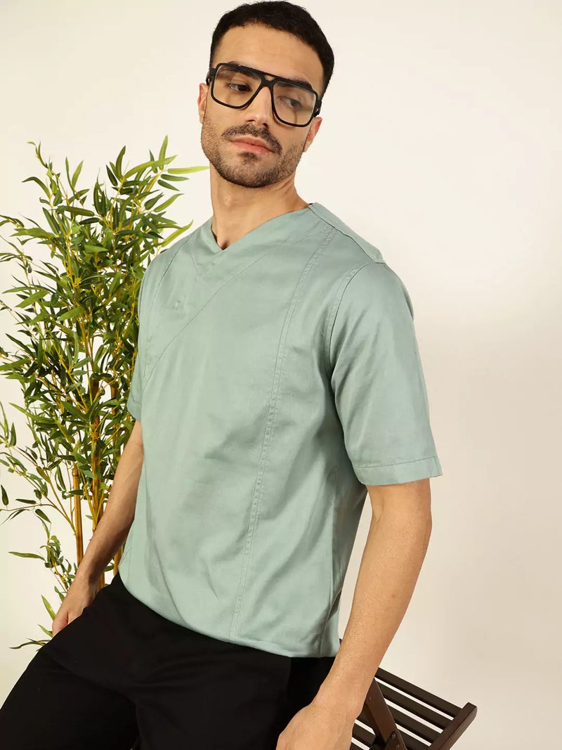 Thomas Scott Men Solid V-Neck Cotton Boxy T-Shirt