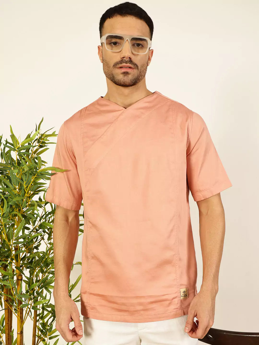 Thomas Scott Men Solid V-Neck Cotton Boxy T-Shirt