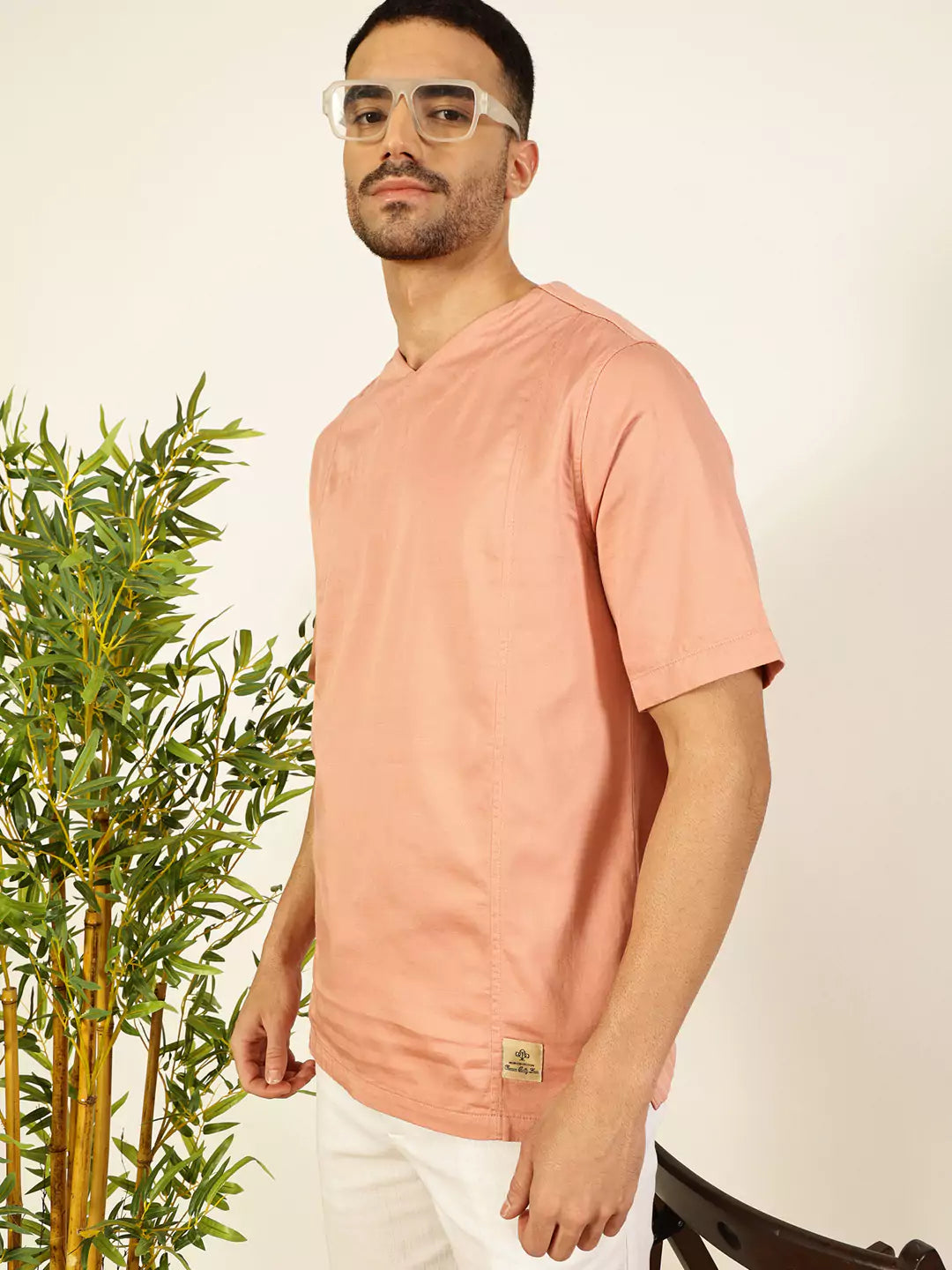 Thomas Scott Men Solid V-Neck Cotton Boxy T-Shirt