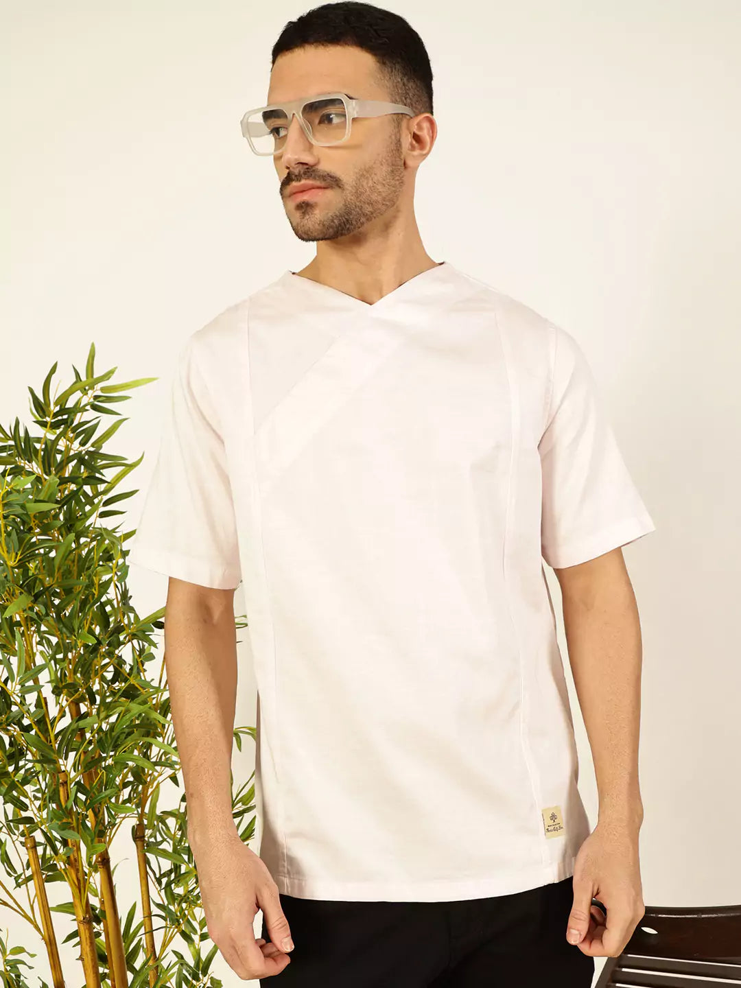 Thomas Scott Men Solid V-Neck Cotton Boxy T-Shirt